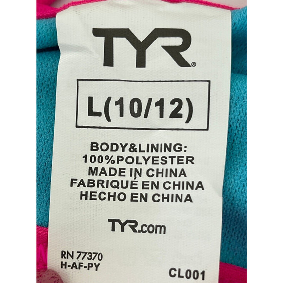 TYR DuraFast One Enso Trinity Swim Top Pink Black Yellow - Size Large 10/12 $30 - Picture 6 of 8